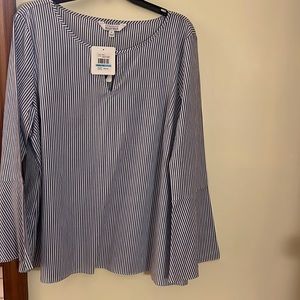 Ellen Tracy bell sleeved, blue and white striped top, new with tags